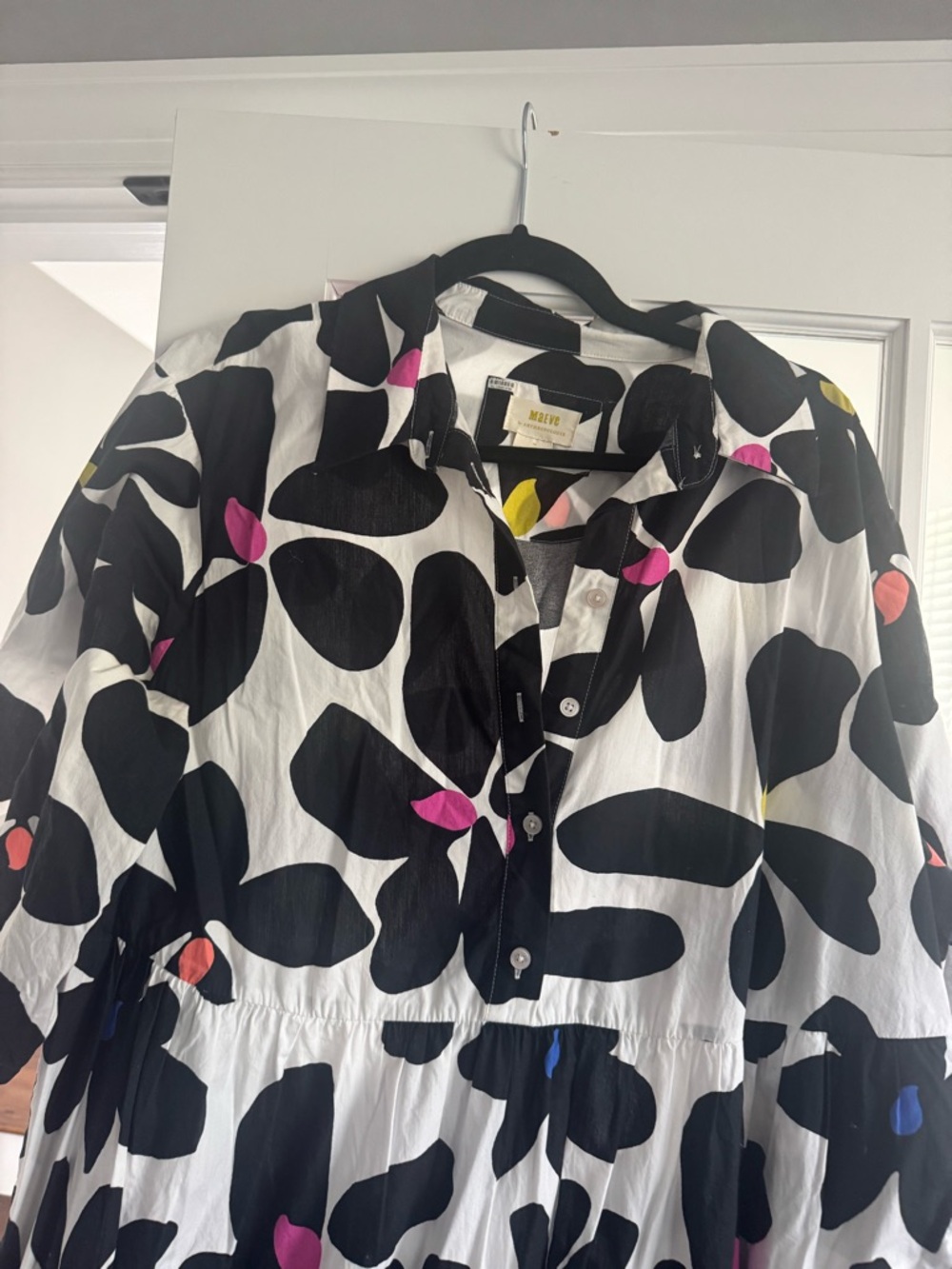Anthropologie Black and White Floral Maxi Dress with Colorful Accents - Picture 4 of 9